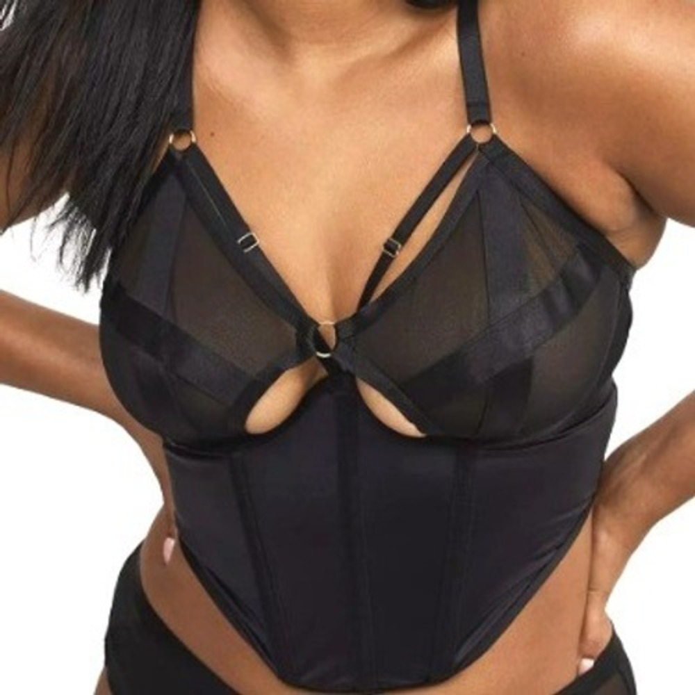 TORRID 3 Women's 3X Black Mesh Strappy Cage Top O-Ring Underwire Boned Bustier